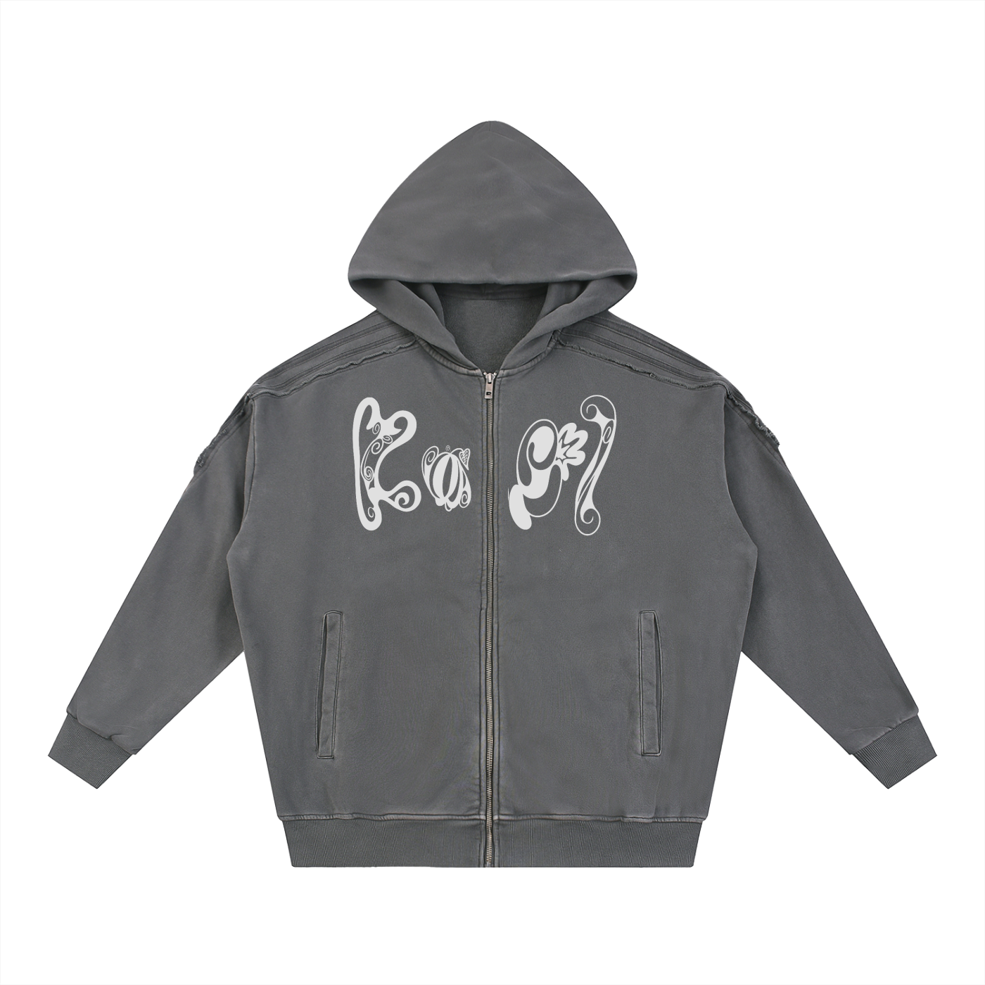 Snow Washed Tape Raw Edge Zip Hoodie