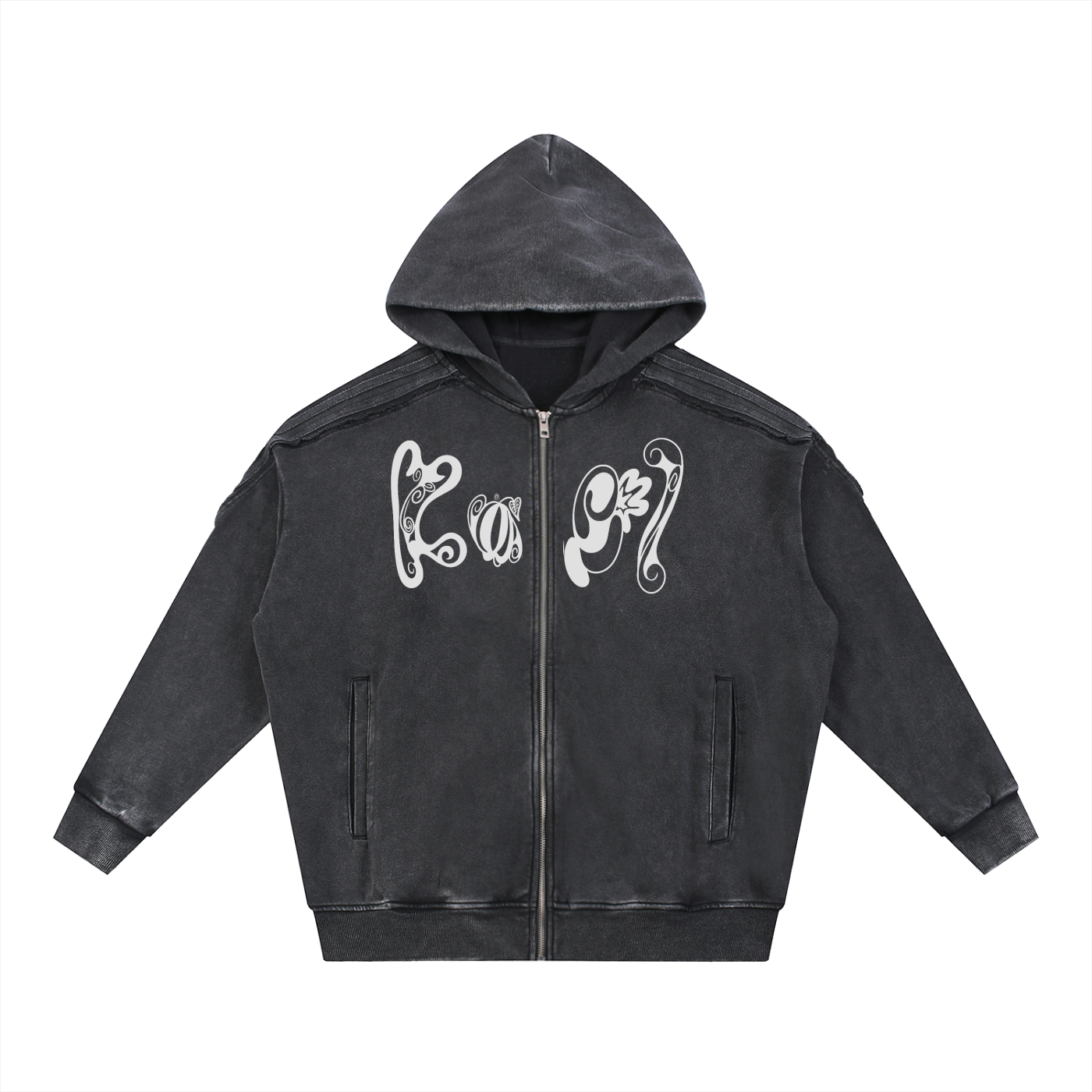 Snow Washed Tape Raw Edge Zip Hoodie