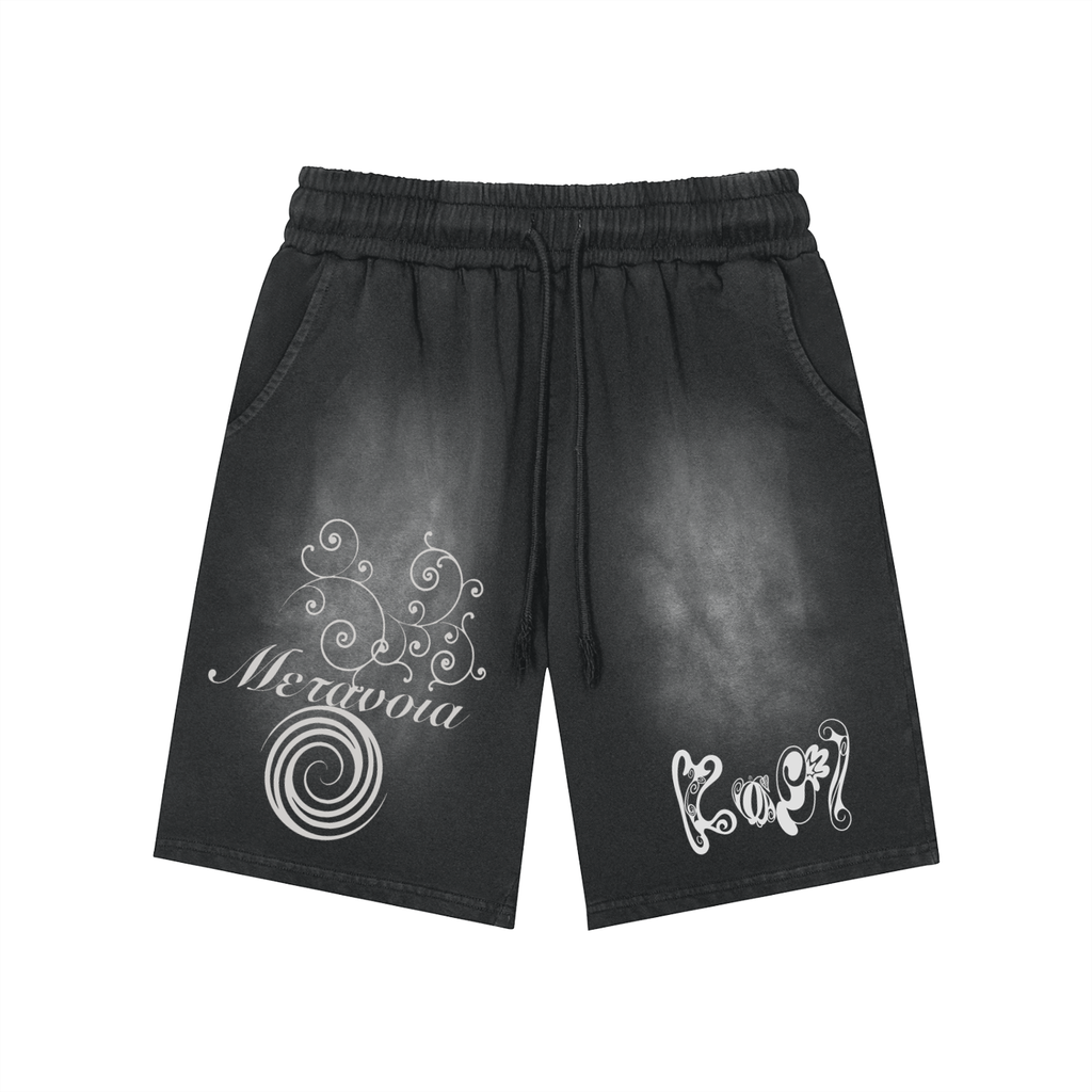 Rectangle Patch Monkey Washed Shorts