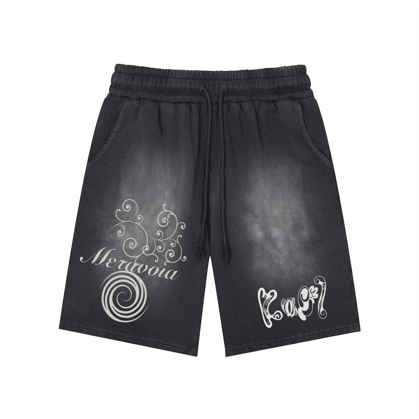 Rectangle Patch Monkey Washed Shorts