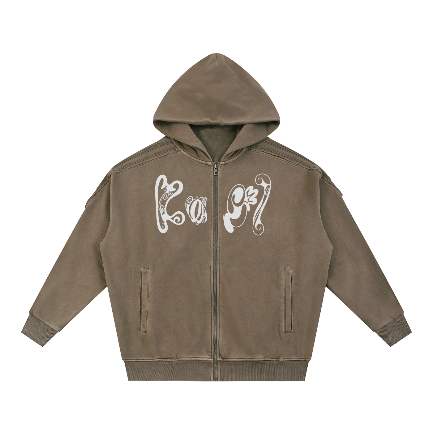 Snow Washed Tape Raw Edge Zip Hoodie