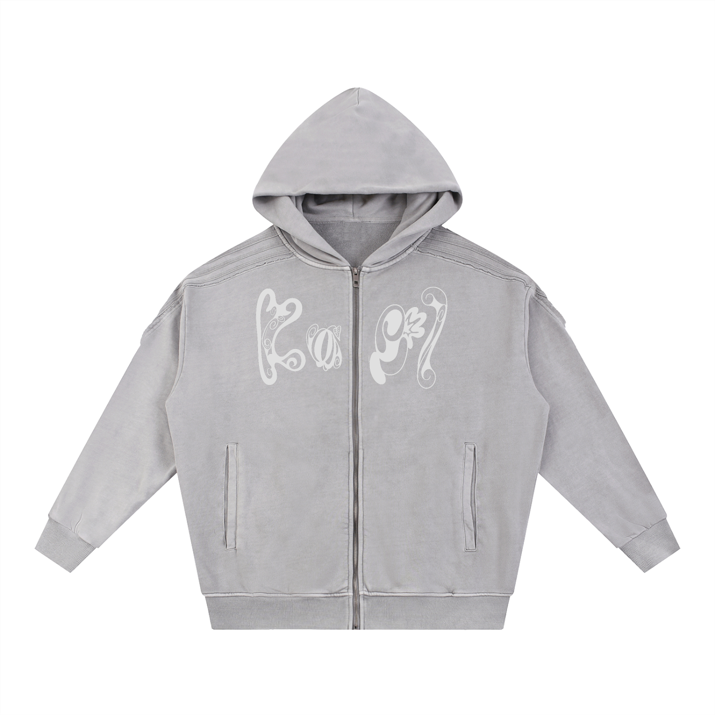 Snow Washed Tape Raw Edge Zip Hoodie